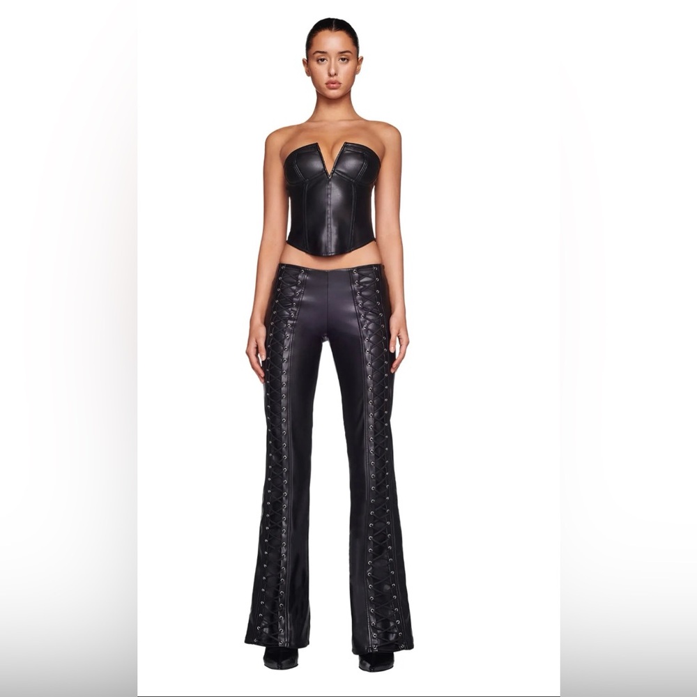 I.AM.GIA Sonora GIA Luxe Black Lace Up Front Low Mid Rise Leather Bootcut Pants